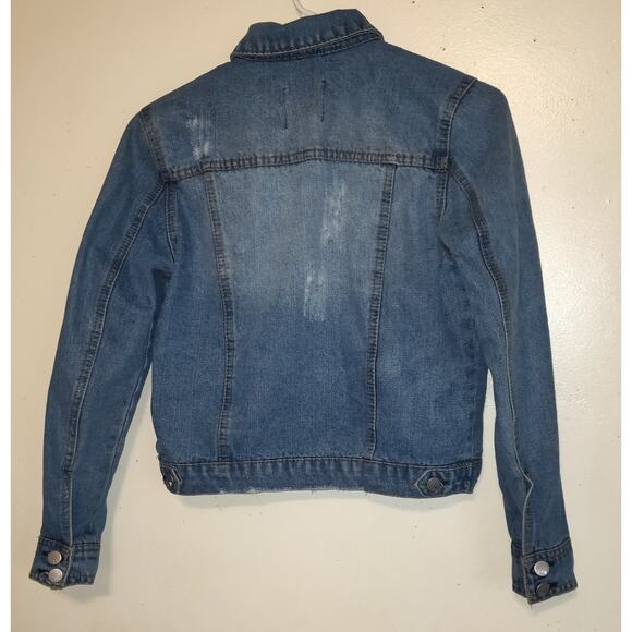 Rsq Denim Jean Jacket Women's S Distressed Medium Wash Blue Rips Trucker Pockets - Picture 8 of 16